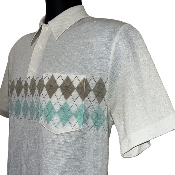 Vintage Arnie~Arnold Palmer Flecked Polo w/Argyle Print~sz M - Picture 2 of 5